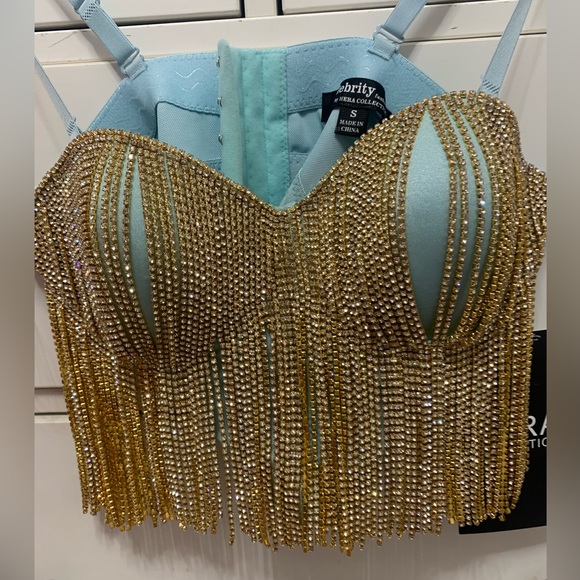Women Rhinestone Tassel Chain Strap Bra Tank Crop Top - Picture 1 of 4